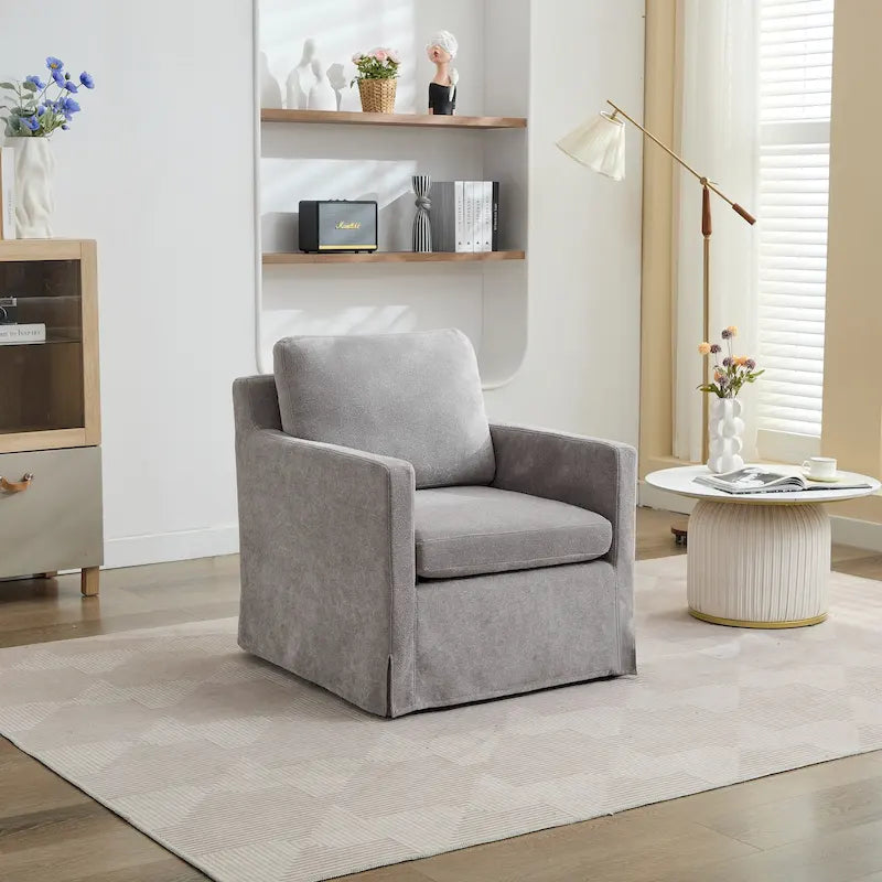 Fauteuil pivotant à 360° en chenille moderne de 76 cm (29,92 po), avec structure en bois massif et coussin de dossier amovible