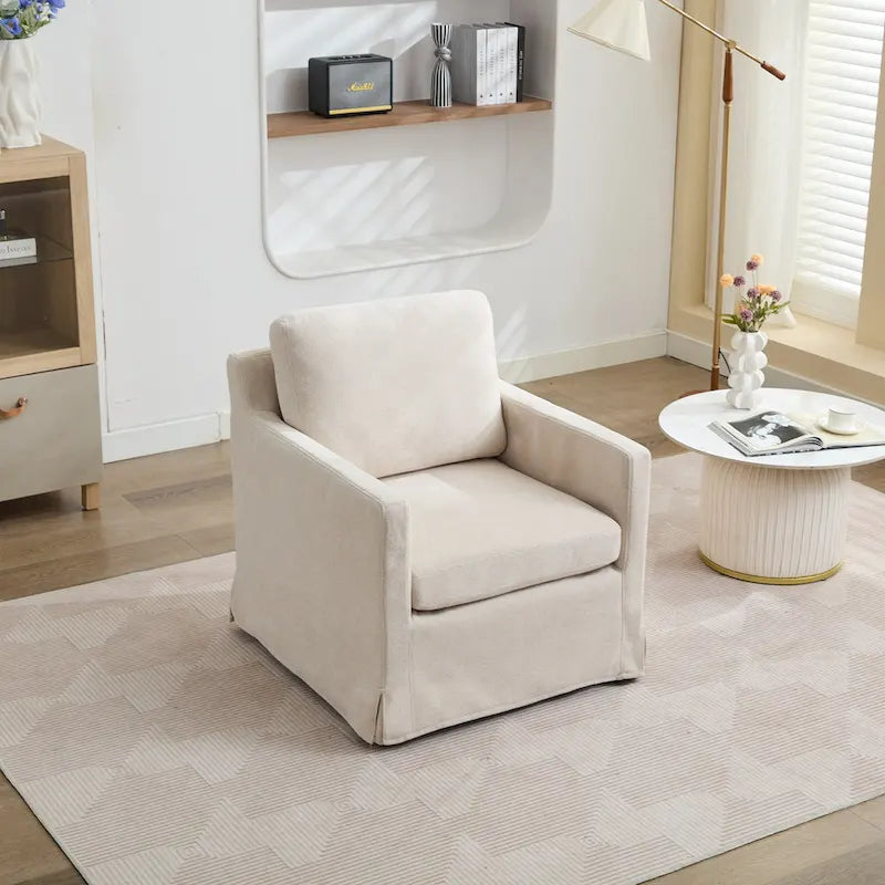 Fauteuil pivotant à 360° en chenille moderne de 76 cm (29,92 po), avec structure en bois massif et coussin de dossier amovible
