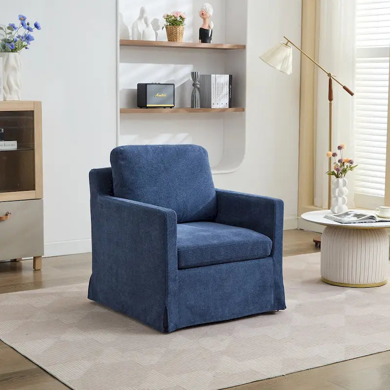 Fauteuil pivotant à 360° en chenille moderne de 76 cm (29,92 po), avec structure en bois massif et coussin de dossier amovible