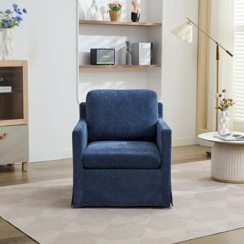 Fauteuil pivotant à 360° en chenille moderne de 76 cm (29,92 po), avec structure en bois massif et coussin de dossier amovible