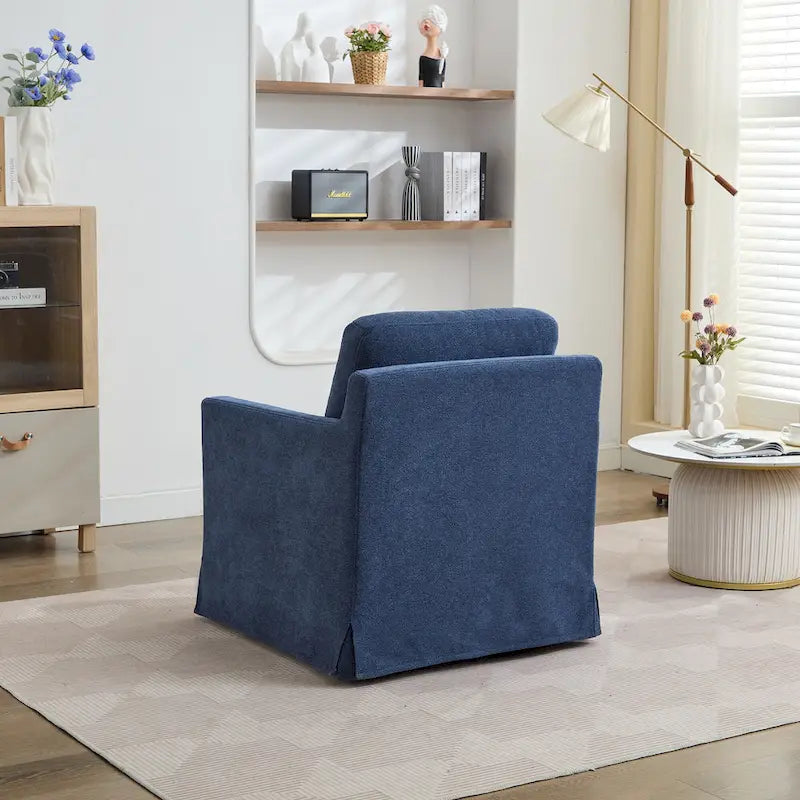 Fauteuil pivotant à 360° en chenille moderne de 76 cm (29,92 po), avec structure en bois massif et coussin de dossier amovible