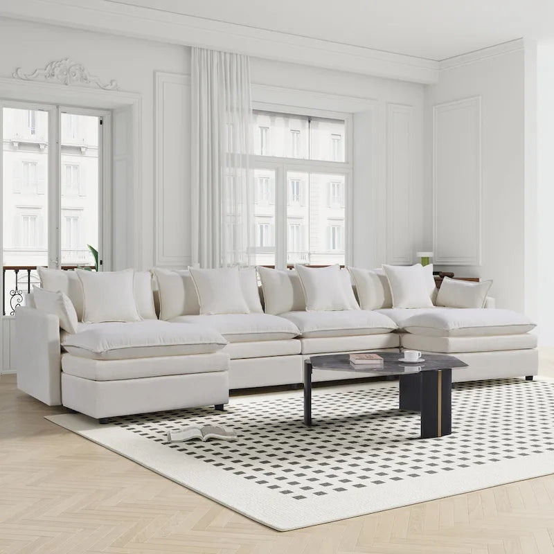 Canapé d'angle blanc en forme de U 6 places 142,52