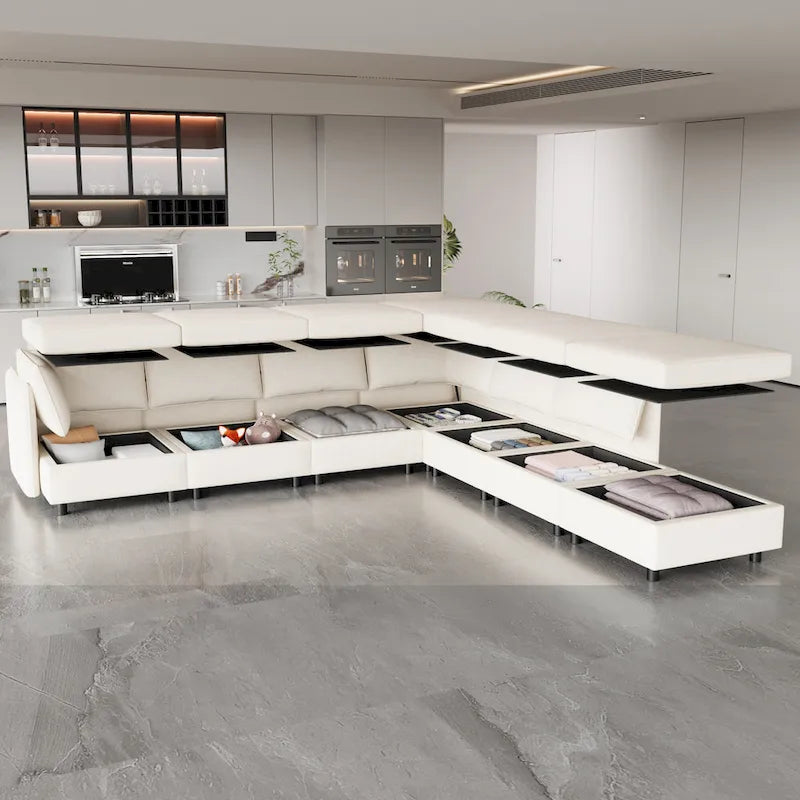 Canapé modulable convertible 8 places beige 129 avec rangement