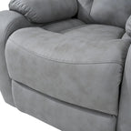 Fauteuil releveur électrique en tissu gris pour personnes âgées, avec télécommande, coussin rembourré, poche latérale et structure robuste.
