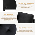 Canapé d'angle 5 places en forme de L de 84,75 pouces avec lit gigogne, pouf de rangement, rangement dissimulé dans l'accoudoir et port USB pour recharger les appareils.