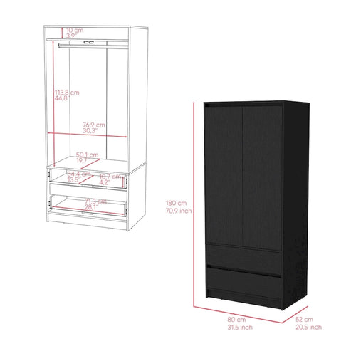 Armoire moderne à double porte avec penderie et deux tiroirs pour chambre à coucher (20,47 €).