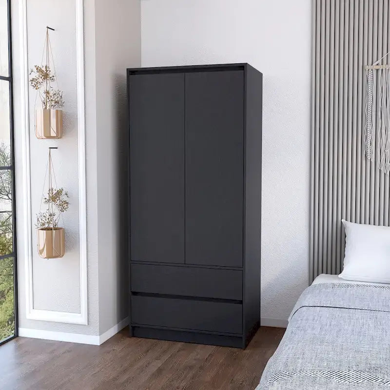 Armoire moderne à double porte avec penderie et deux tiroirs pour chambre à coucher (20,47 €).