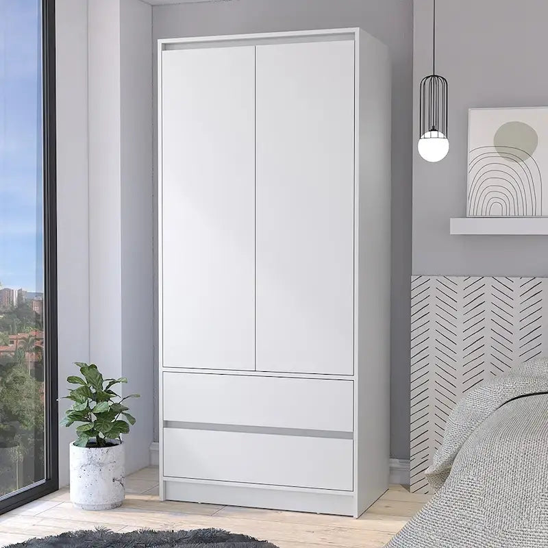 Armoire moderne à double porte avec penderie et deux tiroirs pour chambre à coucher (20,47 €).