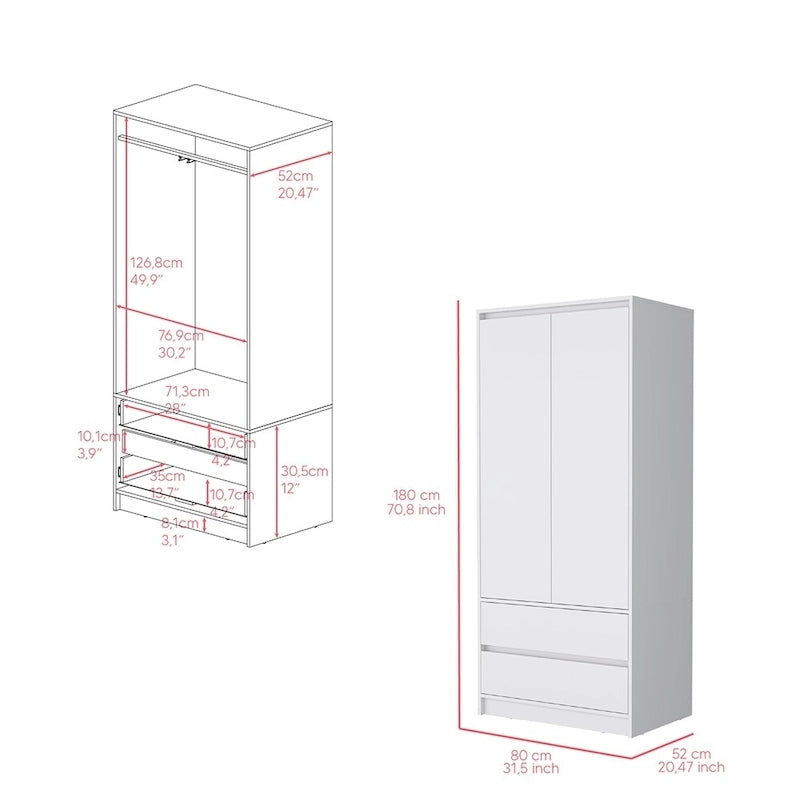 Armoire moderne à double porte avec penderie et deux tiroirs pour chambre à coucher (20,47 €).