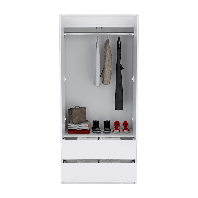Armoire moderne à double porte avec penderie et deux tiroirs pour chambre à coucher (20,47 €).