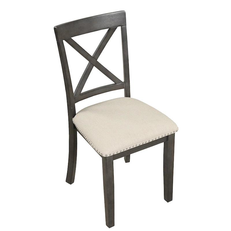 Ensemble de salle à manger moderne en bois 5 pièces avec table ronde et 4 chaises rembourrées