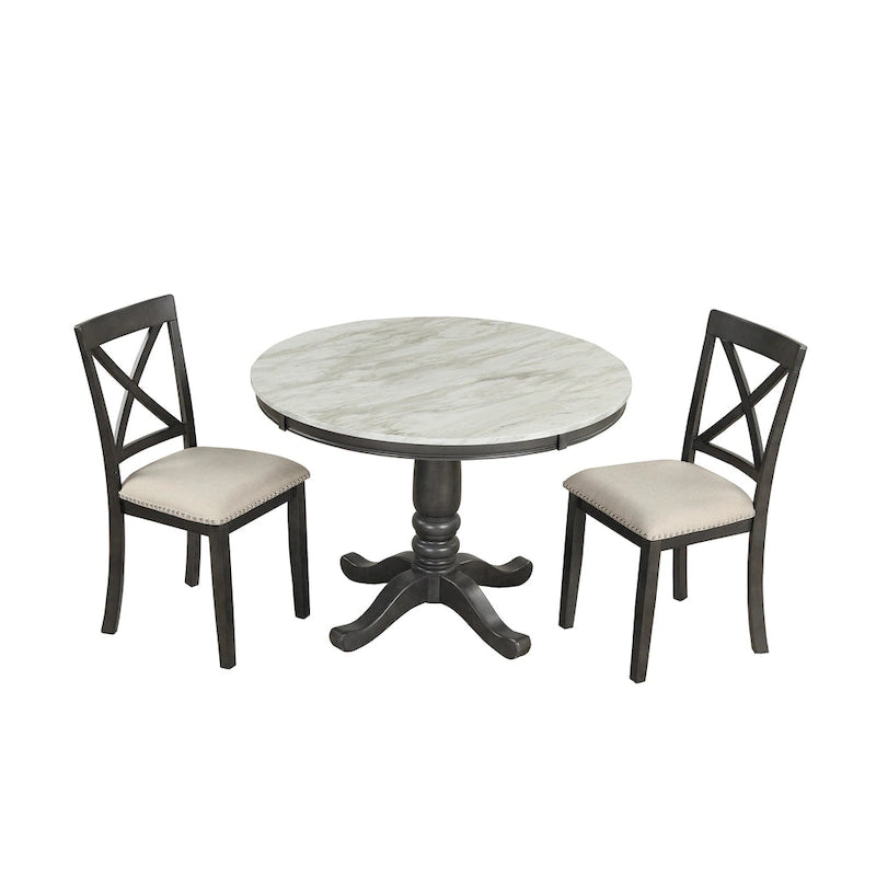 Ensemble de salle à manger moderne en bois 5 pièces avec table ronde et 4 chaises rembourrées