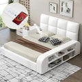 Cadre de lit plateforme en cuir PU Queen Size avec table de chevet multimédia