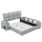 Cadre de lit plateforme en cuir PU Queen Size avec table de chevet multimédia