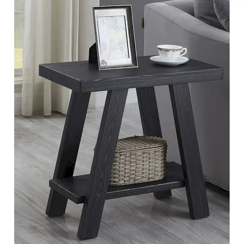 Table d'appoint rectangulaire moderne de 23,5 pouces avec étagère de rangement et pieds à angle large