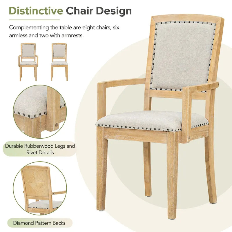 Ensemble de salle à manger en bois 7 pièces avec table extensible et 6 chaises