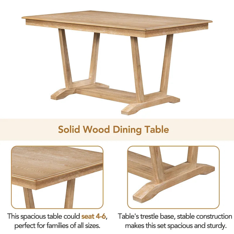 Ensemble de salle à manger en bois 5 pièces comprenant une table rectangulaire de 59 pouces et 4 chaises