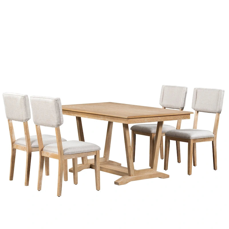 Ensemble de salle à manger en bois 5 pièces comprenant une table rectangulaire de 59 pouces et 4 chaises