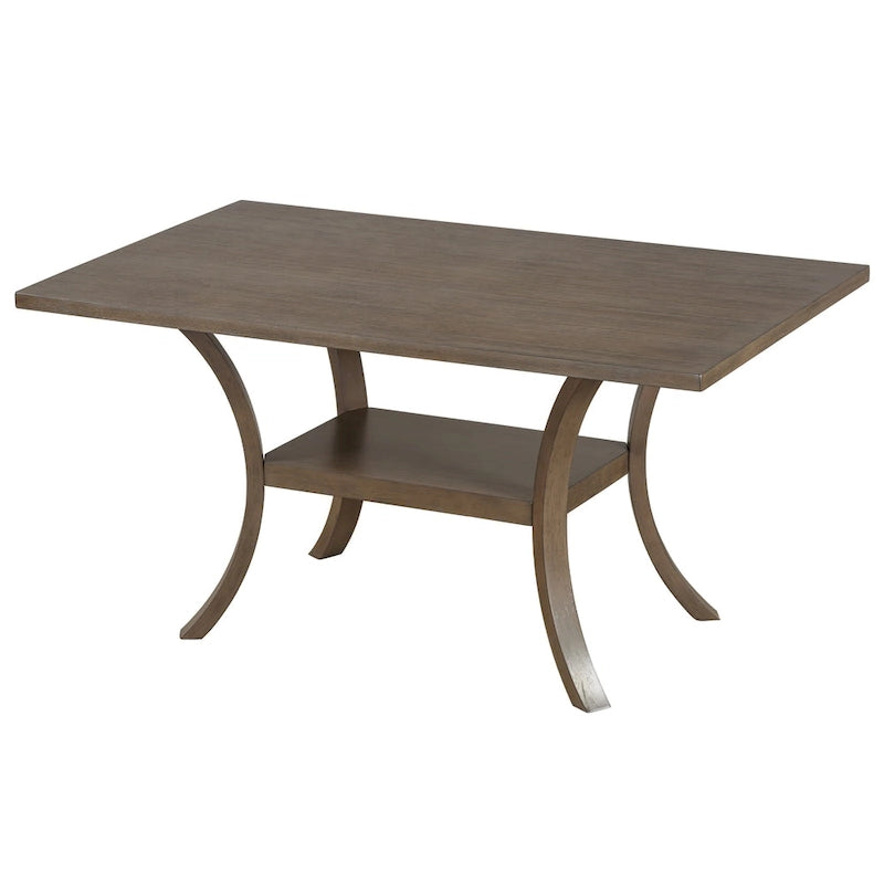 Ensemble de salle à manger moderne 6 pièces avec table, chaises, coussins amovibles, étagère de rangement et banc.