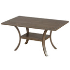 Ensemble de salle à manger moderne 6 pièces avec table, chaises, coussins amovibles, étagère de rangement et banc.