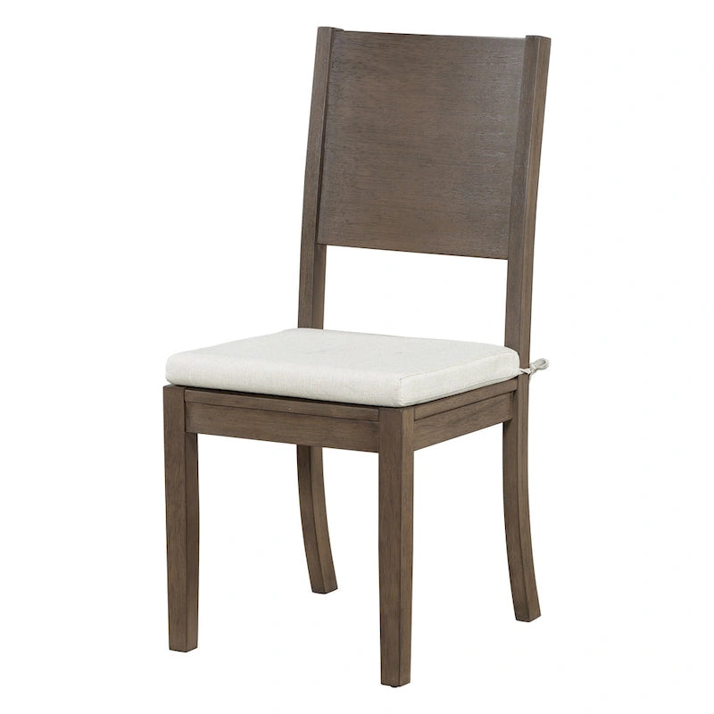 Ensemble de salle à manger moderne 6 pièces avec table, chaises, coussins amovibles, étagère de rangement et banc.