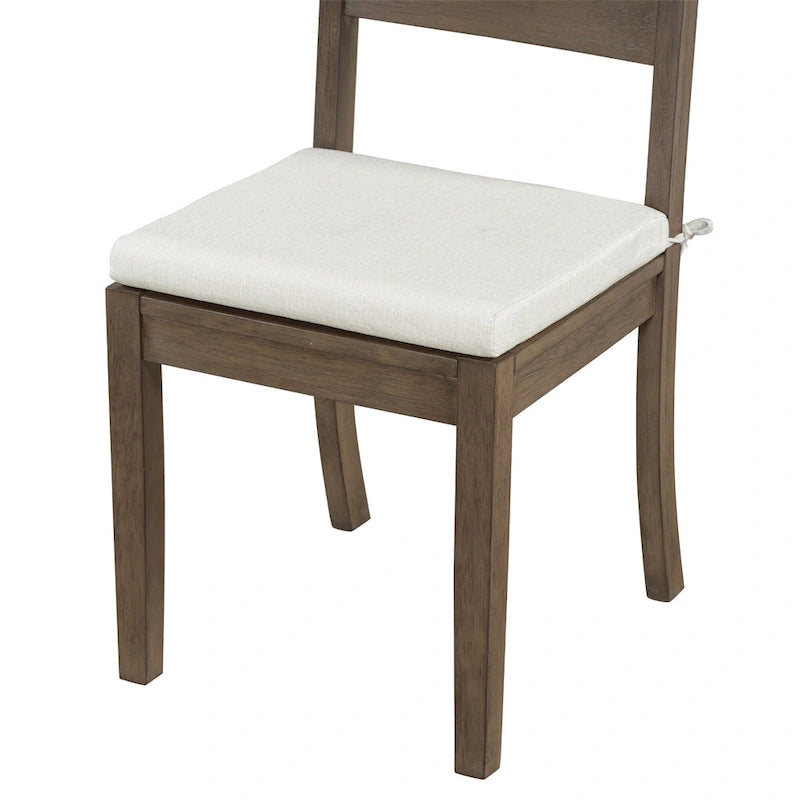 Ensemble de salle à manger moderne 6 pièces avec table, chaises, coussins amovibles, étagère de rangement et banc.