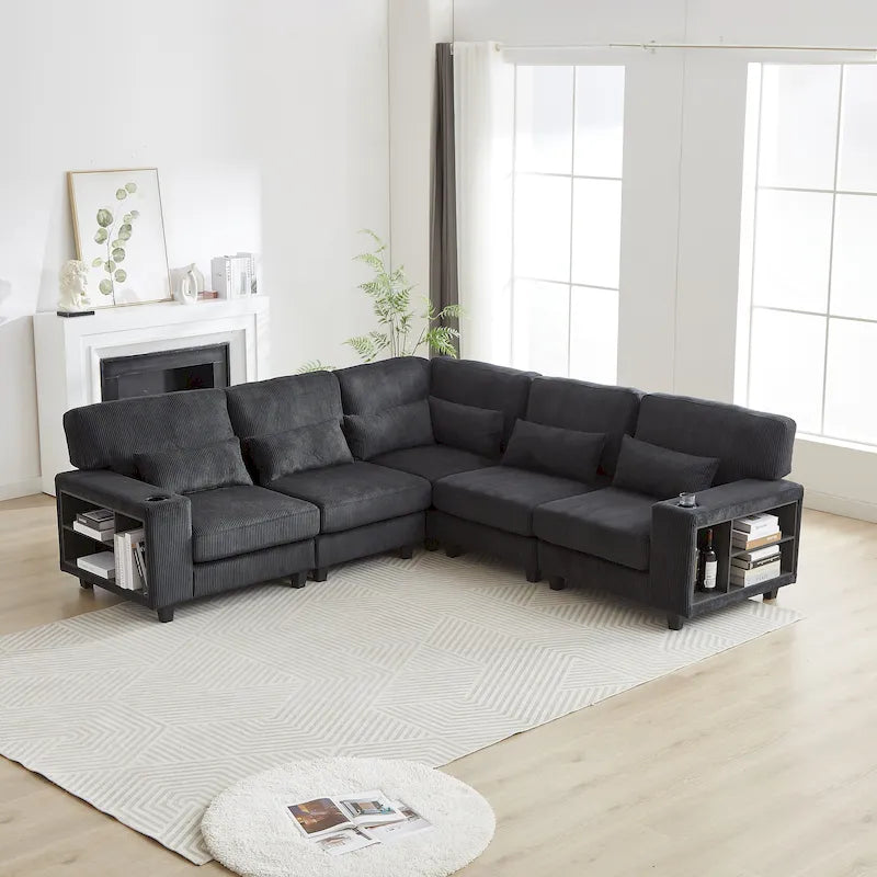 102.75 Corduroy L-Shaped Modular Sectional Sofa with Storage