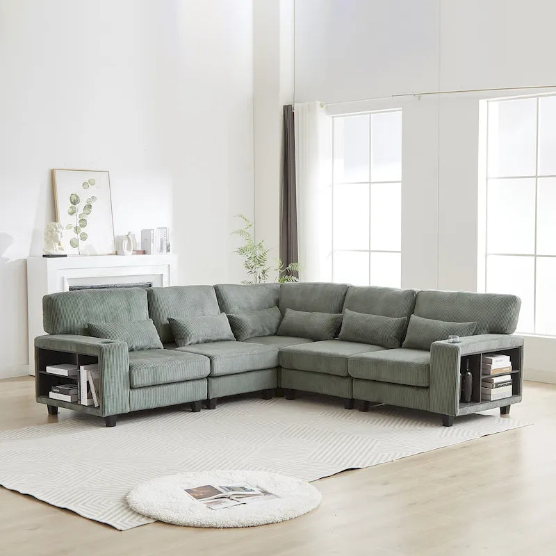 102.75 Corduroy L-Shaped Modular Sectional Sofa with Storage