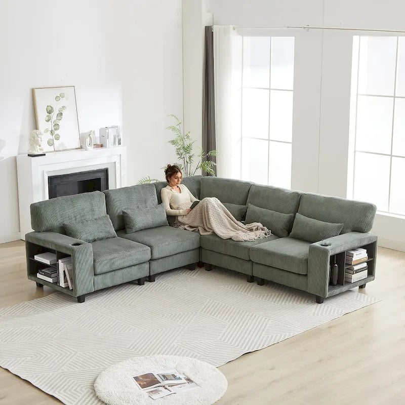 102.75 Corduroy L-Shaped Modular Sectional Sofa with Storage