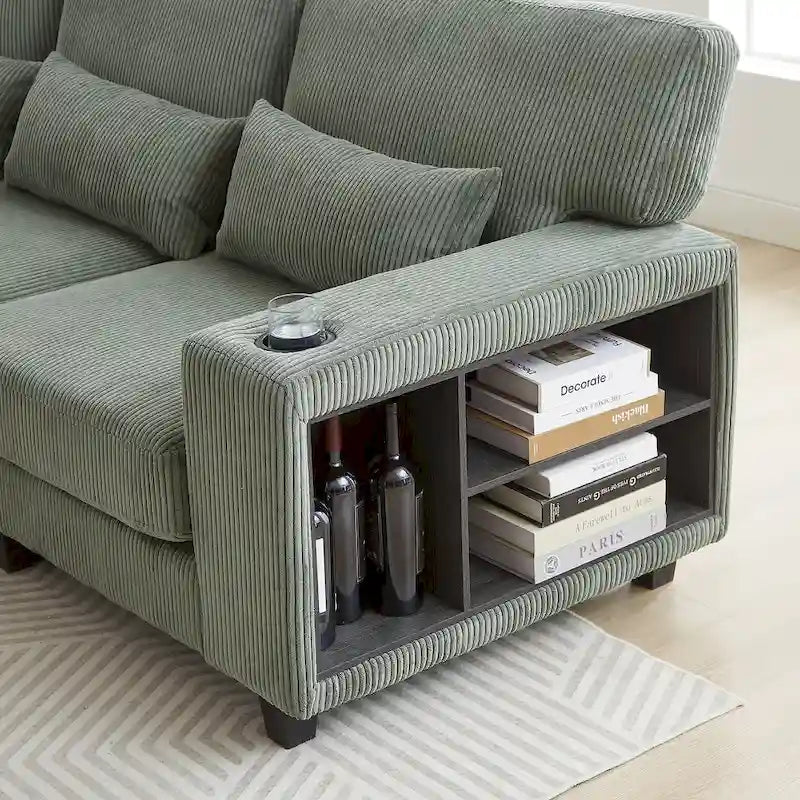 Canapé d'angle modulable en velours côtelé de 102,75 pouces avec rangement