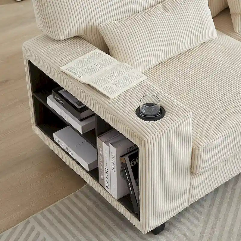 Canapé d'angle modulable en velours côtelé de 102,75 pouces avec rangement