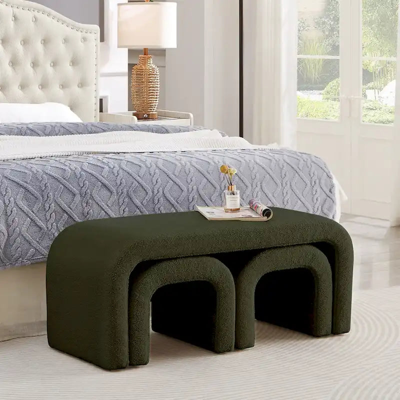 Ensemble de 3 bancs modernes en forme de U, poufs Teddy pour entrée, chambre ou pied de lit, ensemble de 3 petits repose-pieds pour canapé