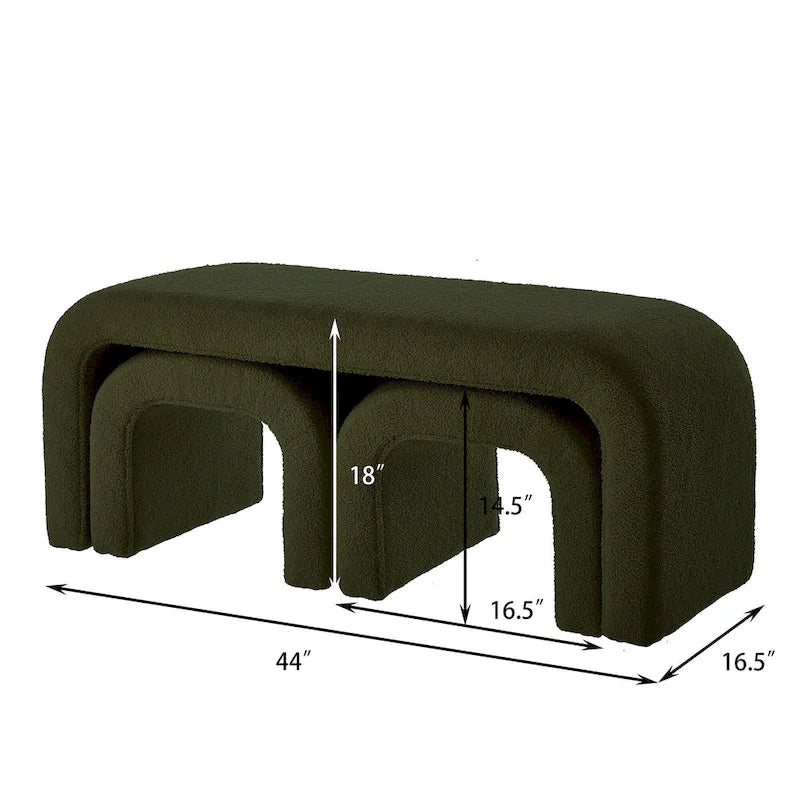 Ensemble de 3 bancs modernes en forme de U, poufs Teddy pour entrée, chambre ou pied de lit, ensemble de 3 petits repose-pieds pour canapé