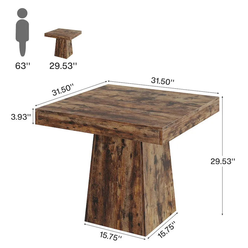 Table de salle à manger carrée de 80 cm pour 4 personnes, style campagnard - 80 cm de profondeur x 80 cm de largeur x 75 cm de hauteur