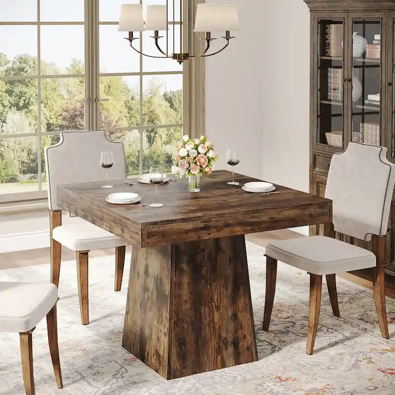 Table de salle à manger carrée de 80 cm pour 4 personnes, style campagnard - 80 cm de profondeur x 80 cm de largeur x 75 cm de hauteur