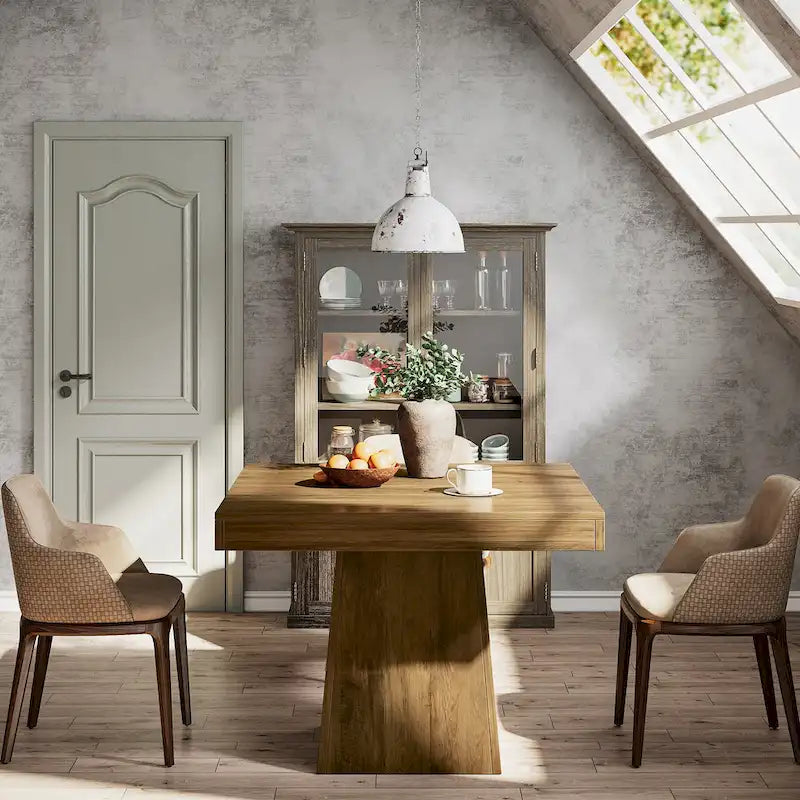 Table de salle à manger carrée de 80 cm pour 4 personnes, style campagnard - 80 cm de profondeur x 80 cm de largeur x 75 cm de hauteur