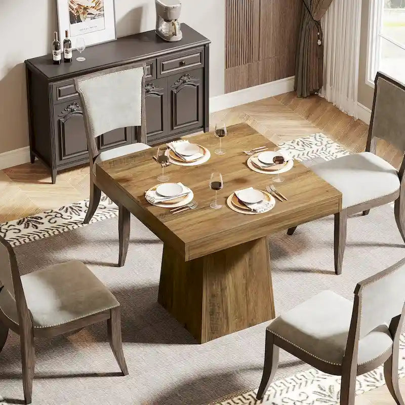 Table de salle à manger carrée de 80 cm pour 4 personnes, style campagnard - 80 cm de profondeur x 80 cm de largeur x 75 cm de hauteur