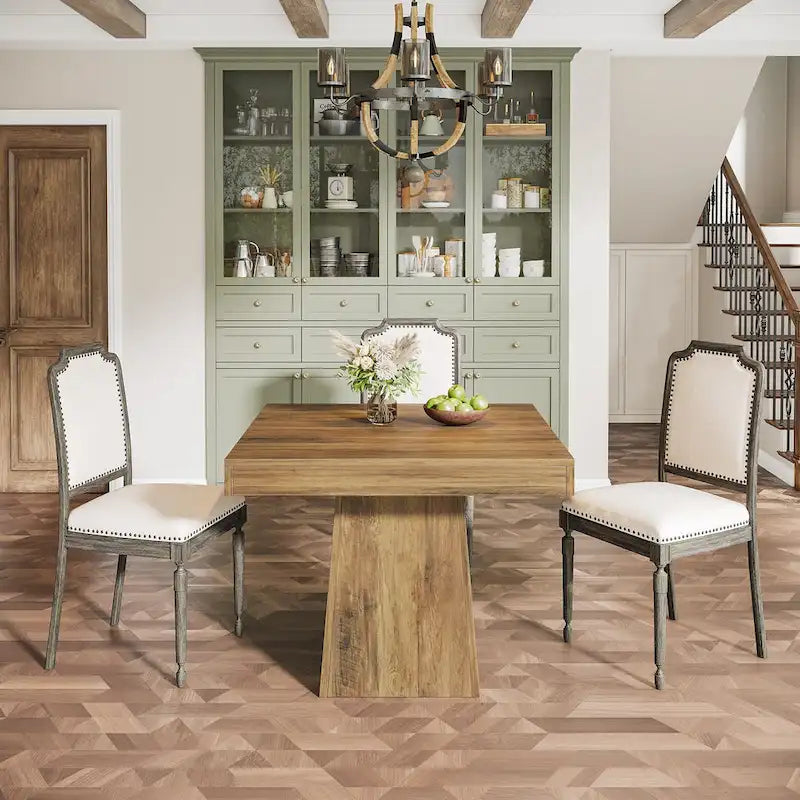 Table de salle à manger carrée de 80 cm pour 4 personnes, style campagnard - 80 cm de profondeur x 80 cm de largeur x 75 cm de hauteur