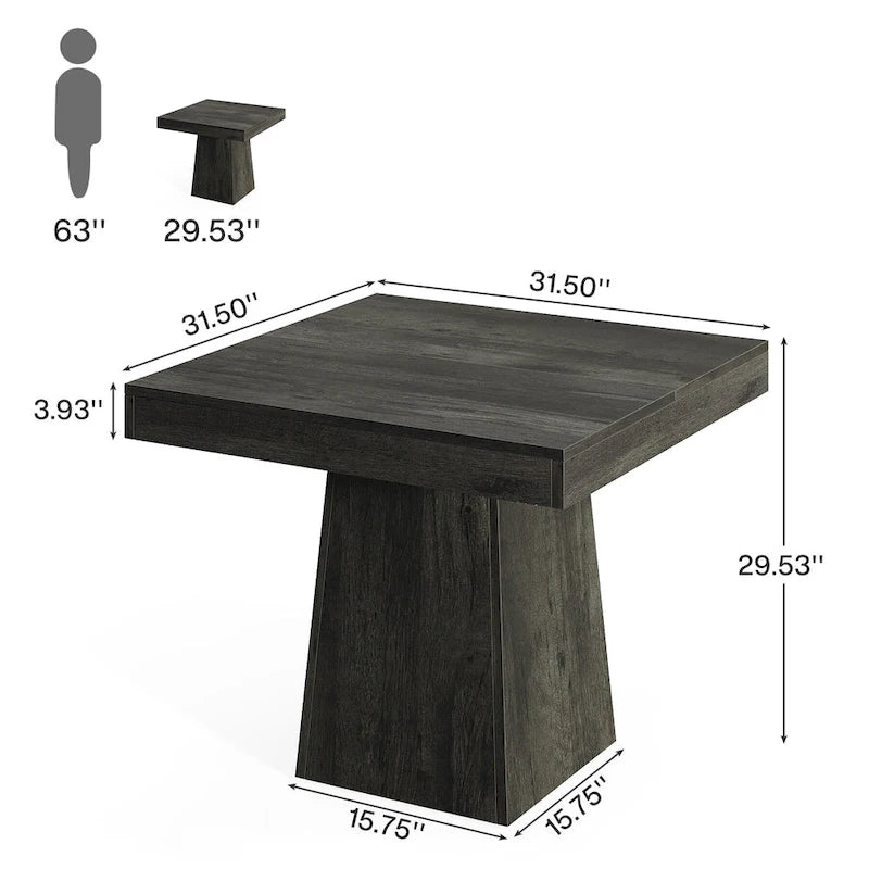 Table de salle à manger carrée de 80 cm pour 4 personnes, style campagnard - 80 cm de profondeur x 80 cm de largeur x 75 cm de hauteur