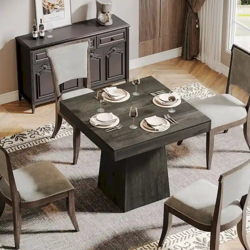 Table de salle à manger carrée de 80 cm pour 4 personnes, style campagnard - 80 cm de profondeur x 80 cm de largeur x 75 cm de hauteur