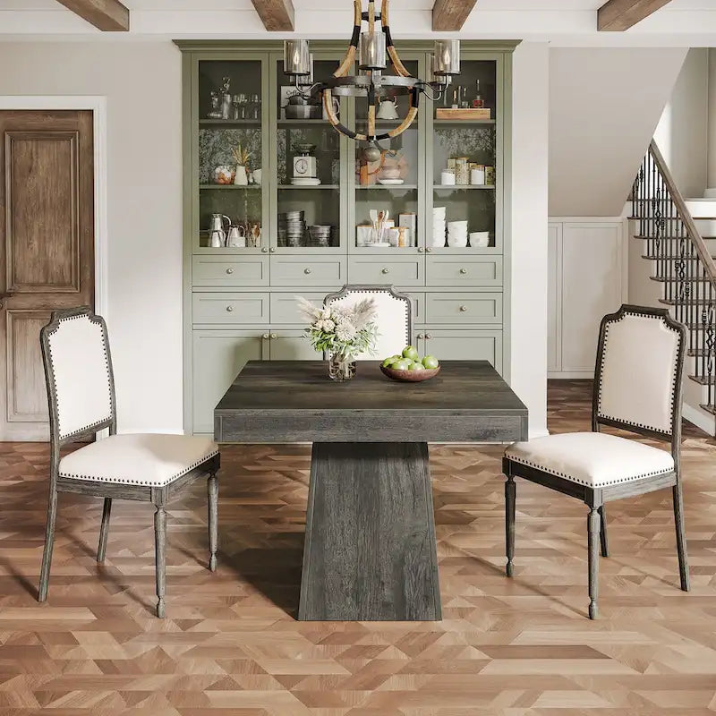 Table de salle à manger carrée de 80 cm pour 4 personnes, style campagnard - 80 cm de profondeur x 80 cm de largeur x 75 cm de hauteur