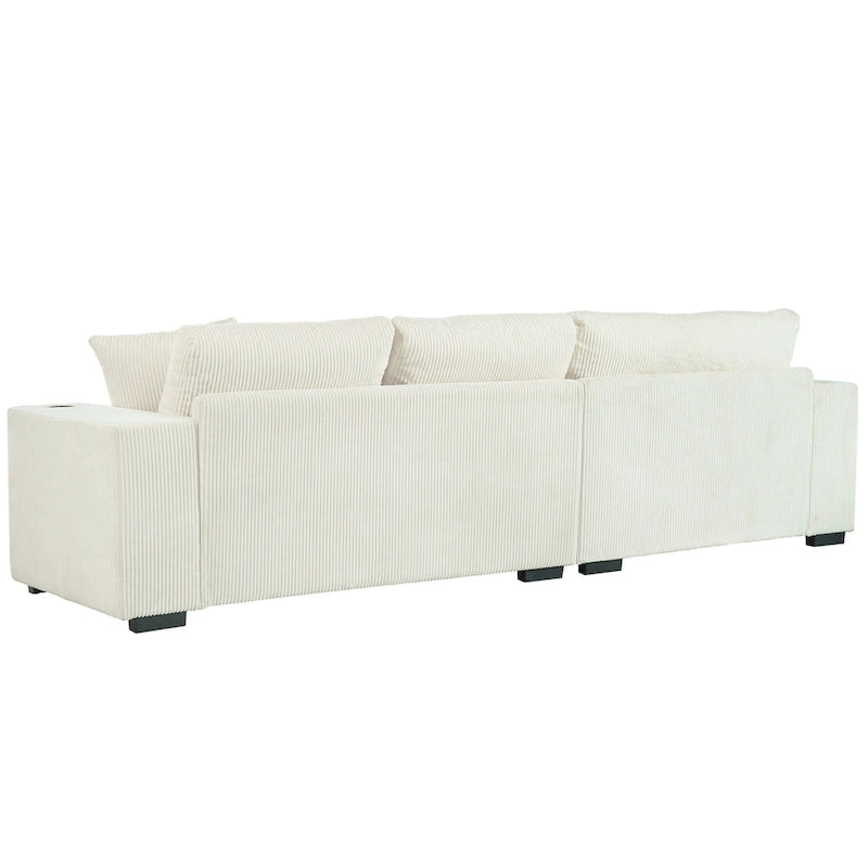 Canapé d'angle Mirod grand format avec coussins épais, porte-gobelets et ports de chargement intégrés