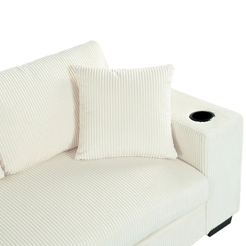 Canapé d'angle Mirod grand format avec coussins épais, porte-gobelets et ports de chargement intégrés