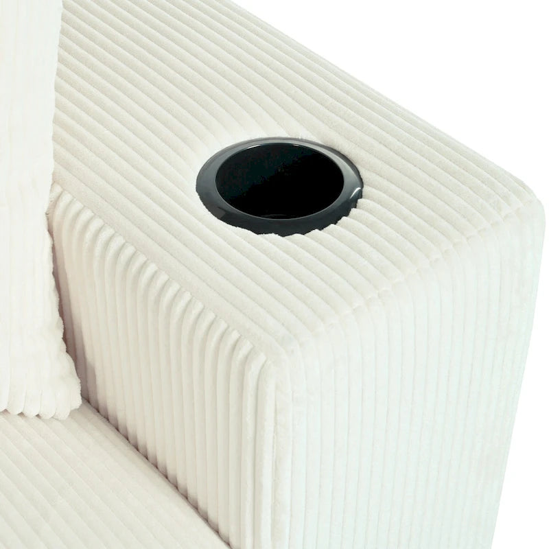 Canapé d'angle Mirod grand format avec coussins épais, porte-gobelets et ports de chargement intégrés