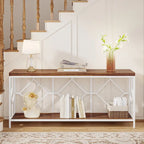 Table console extra longue de 180 cm avec étagère de rangement ouverte, table d'entrée étroite à placer derrière le canapé