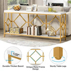 Table console extra longue de 180 cm avec étagère de rangement ouverte, table d'entrée étroite à placer derrière le canapé