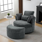 Fauteuil pivotant rembourré avec pouf de rangement à plateau en bois