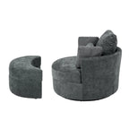 Fauteuil pivotant rembourré avec pouf de rangement à plateau en bois