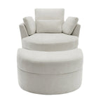 Fauteuil pivotant rembourré avec pouf de rangement à plateau en bois