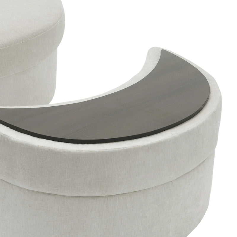 Fauteuil pivotant rembourré avec pouf de rangement à plateau en bois